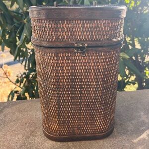 Vintage Wicker Rattan Latch Basket with Internal Divider